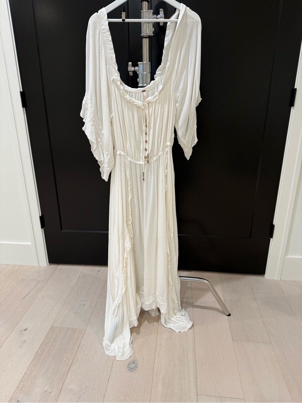 Free people White Bohemian Peasant Maxi Dress with Tie Waist